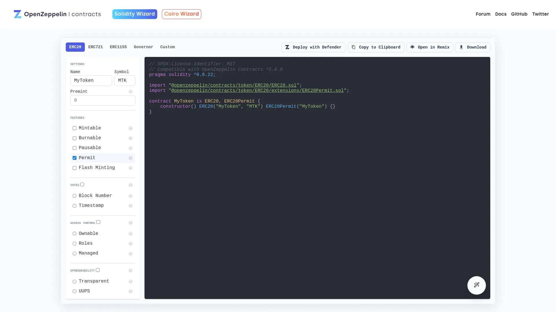 OpenZeppelin Wizard AI Assistant screenshot