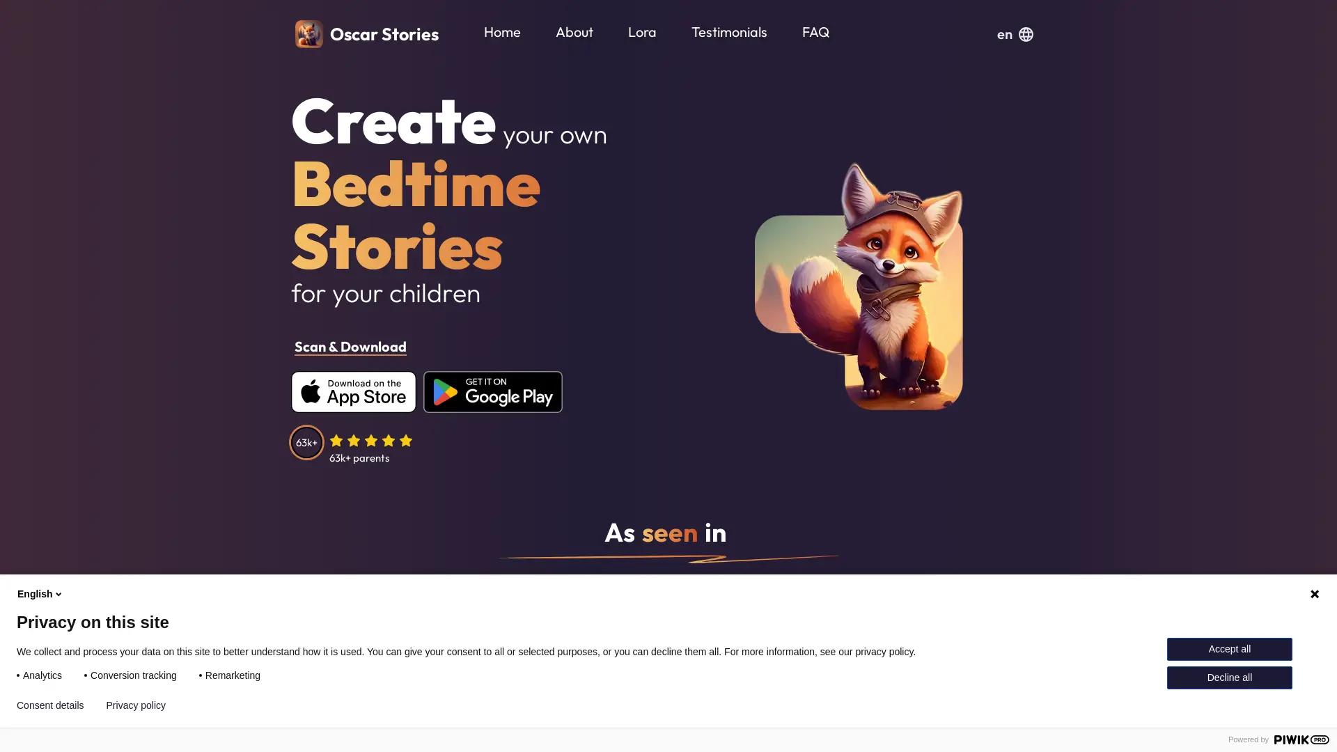 Oscar personal bedtime stories for kids screenshot