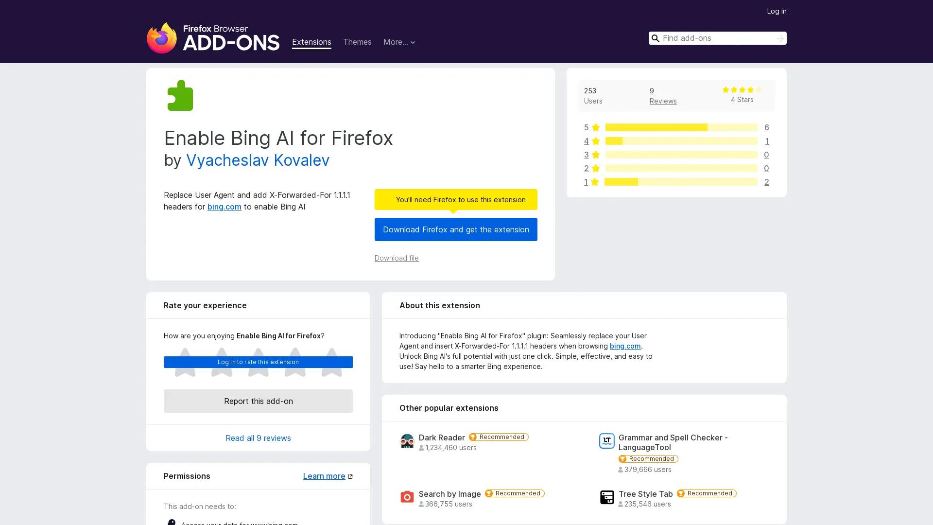 Bing AI for Firefox screenshot