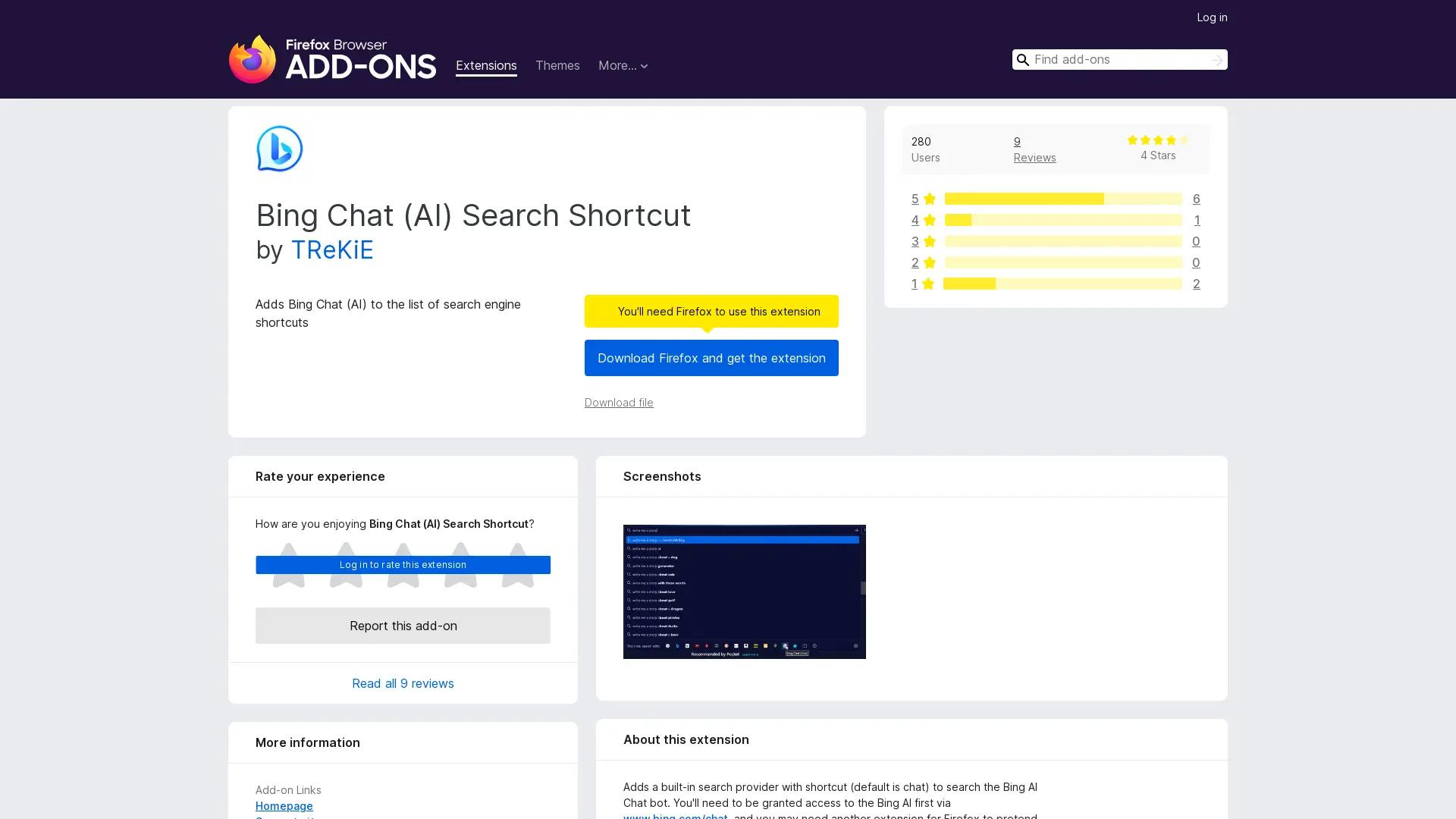 Bing Chat Search Shortcut screenshot