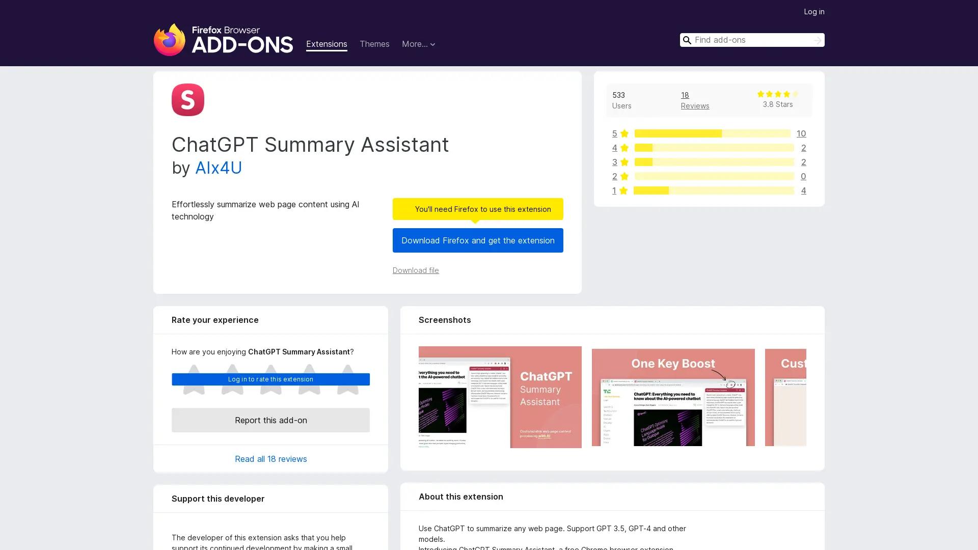 ChatGPT Summary Assistant screenshot
