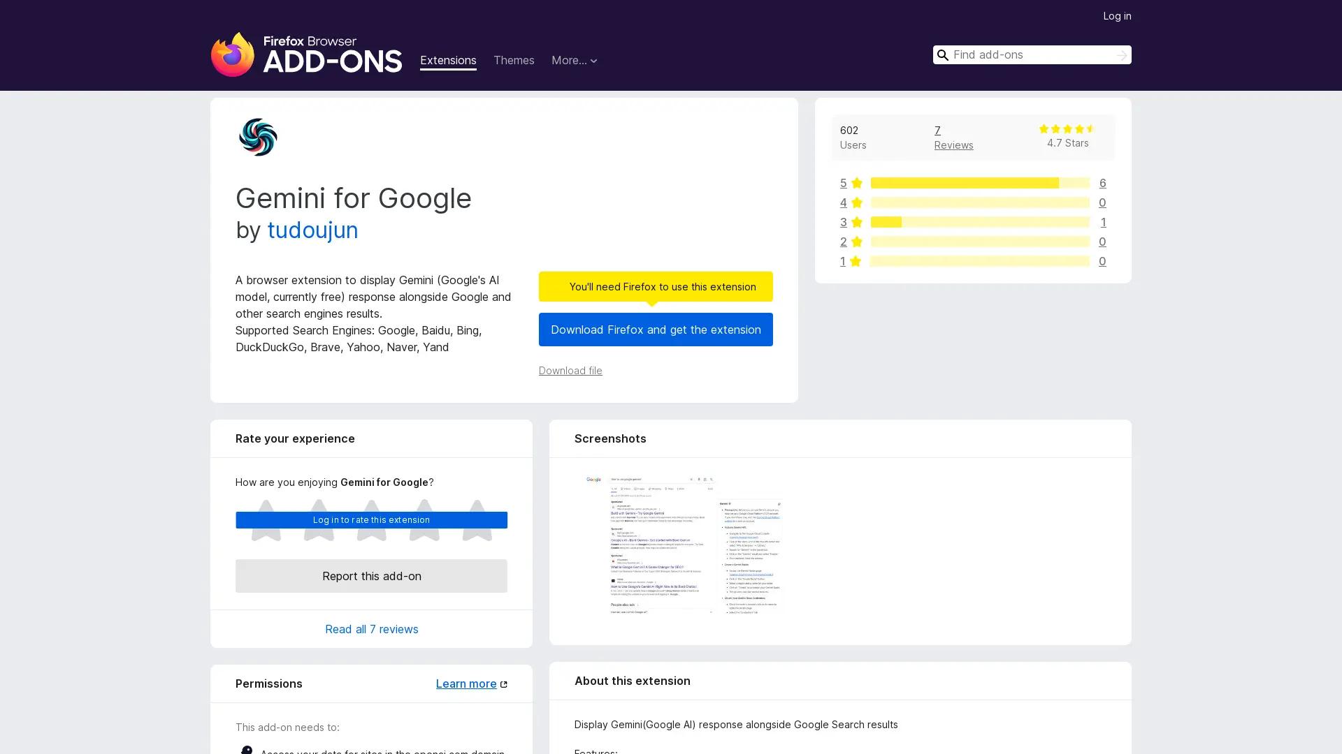 Gemini for Google screenshot