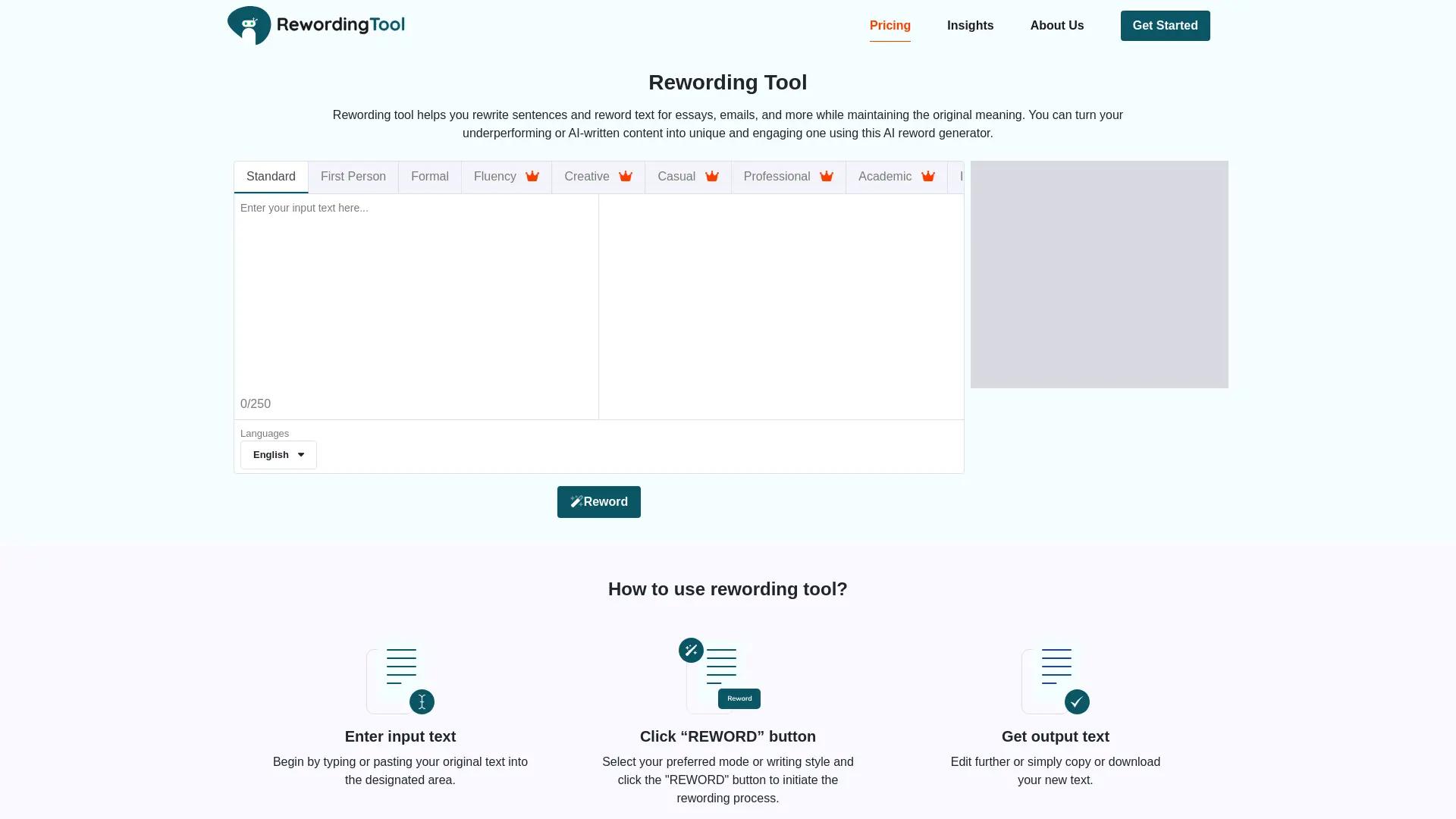 Rewording Tool screenshot