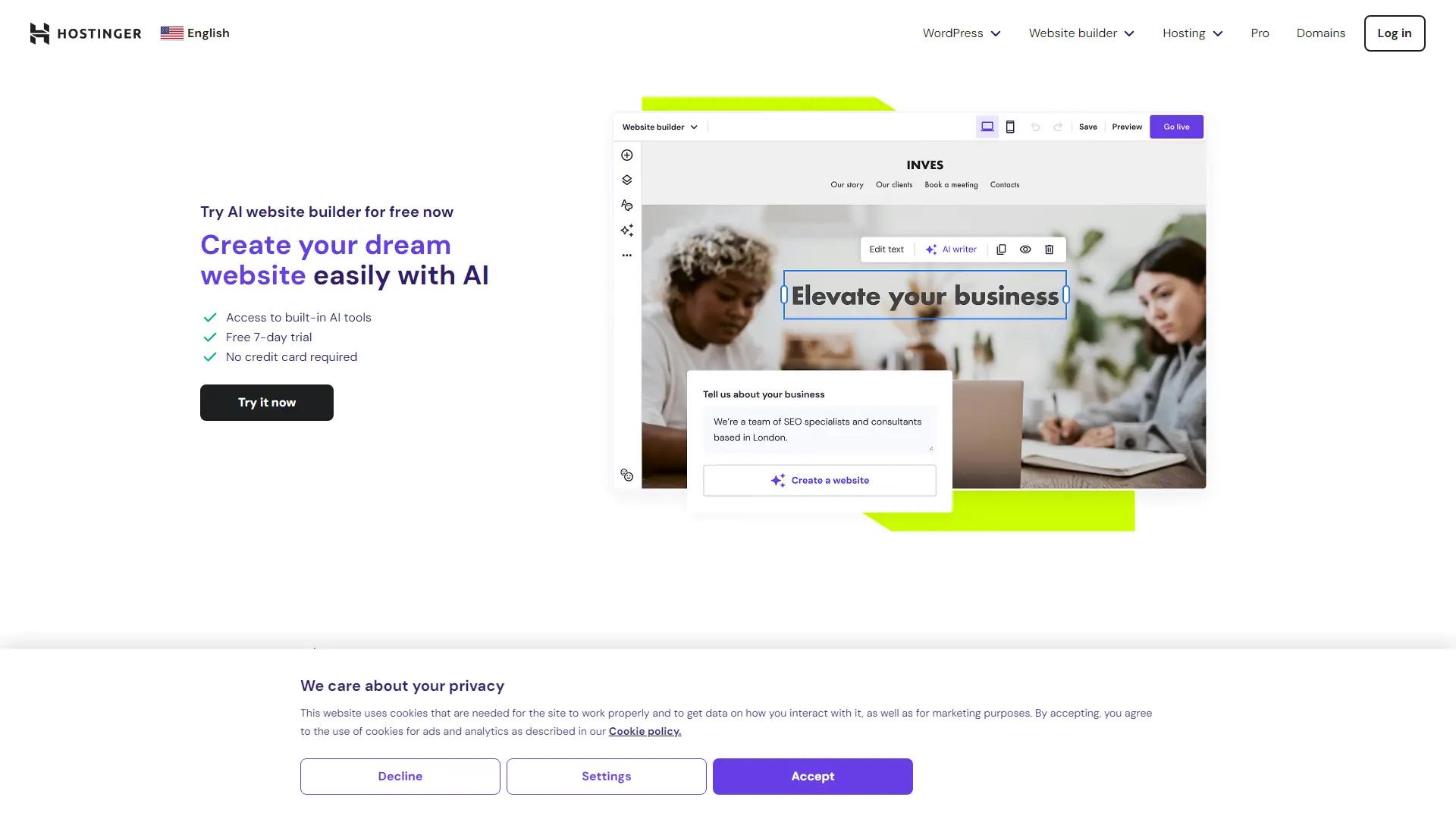Hostinger's AI Website Builder screenshot