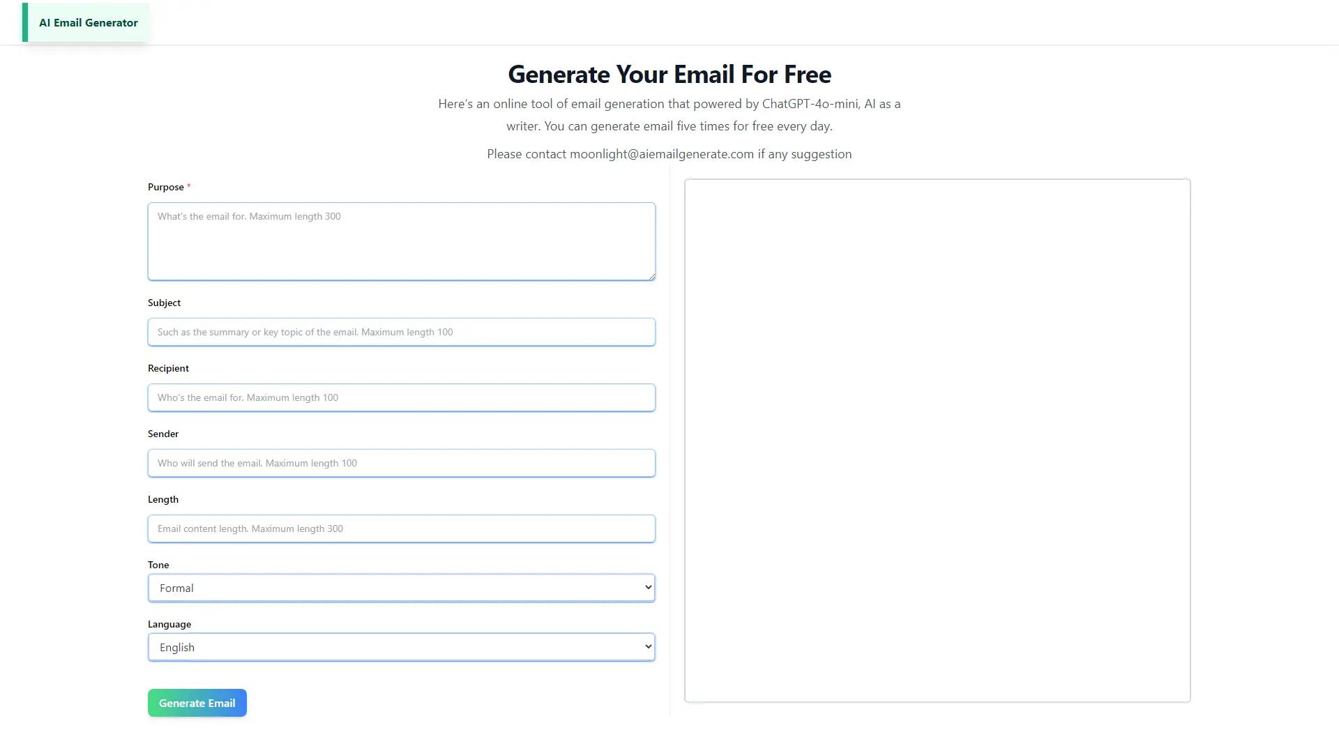 AI Email Generator screenshot