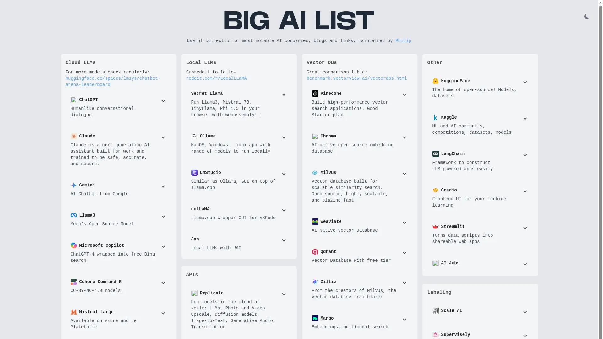 Big AI List screenshot
