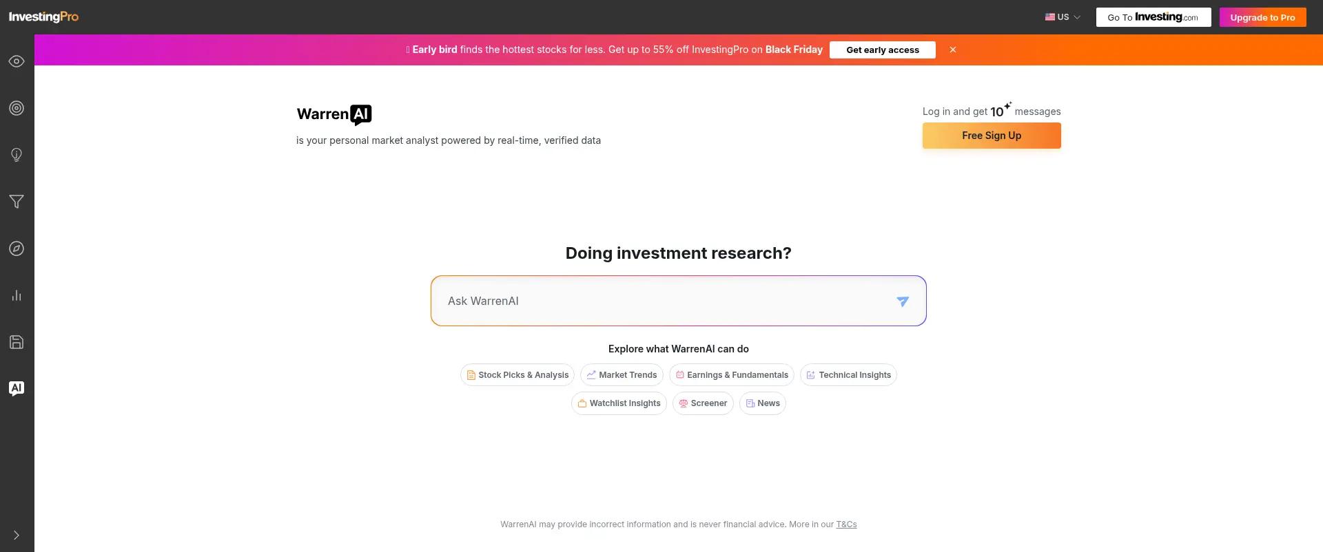WarrenAI by Investing.com screenshot