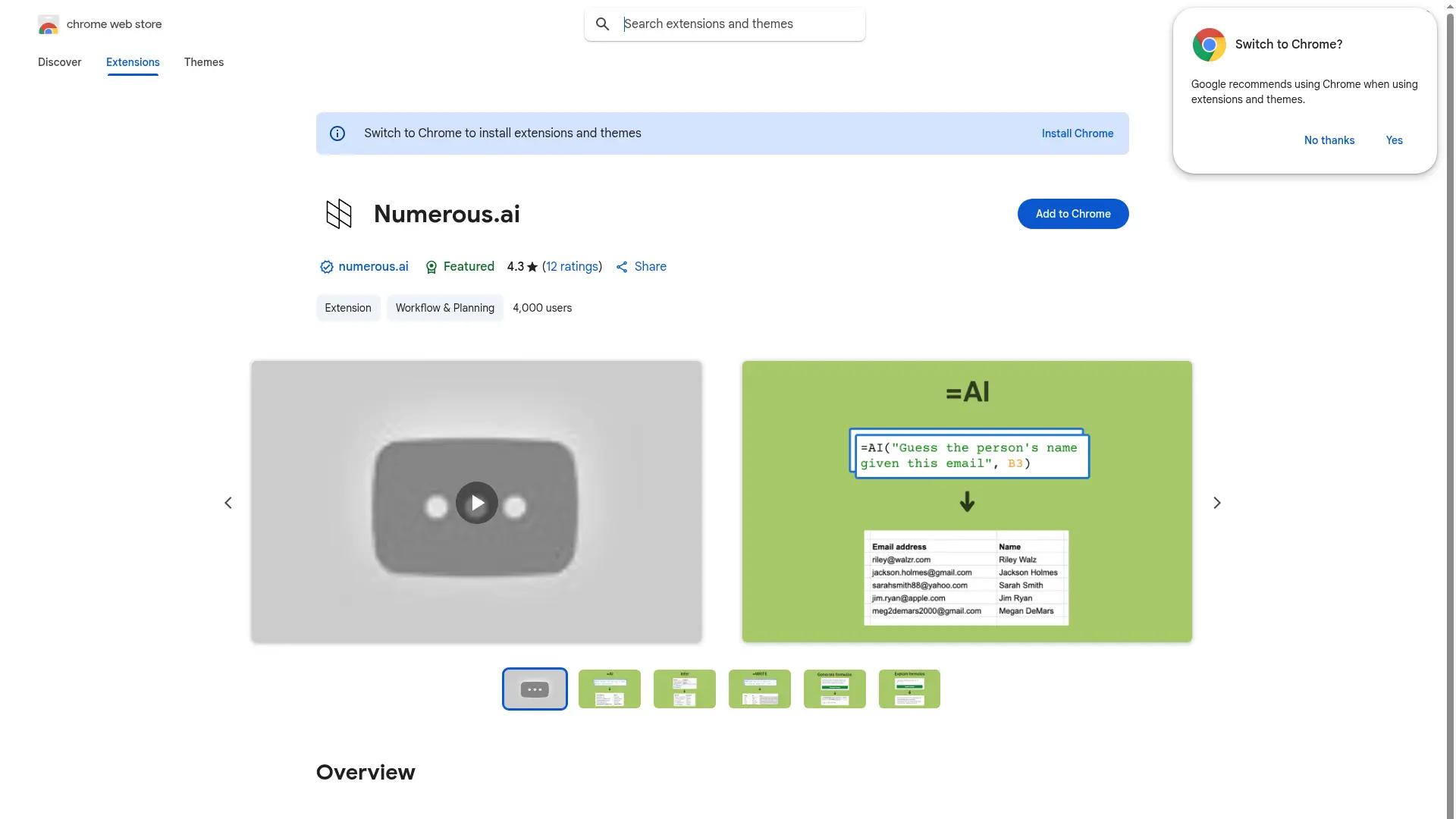 Numerous AI screenshot