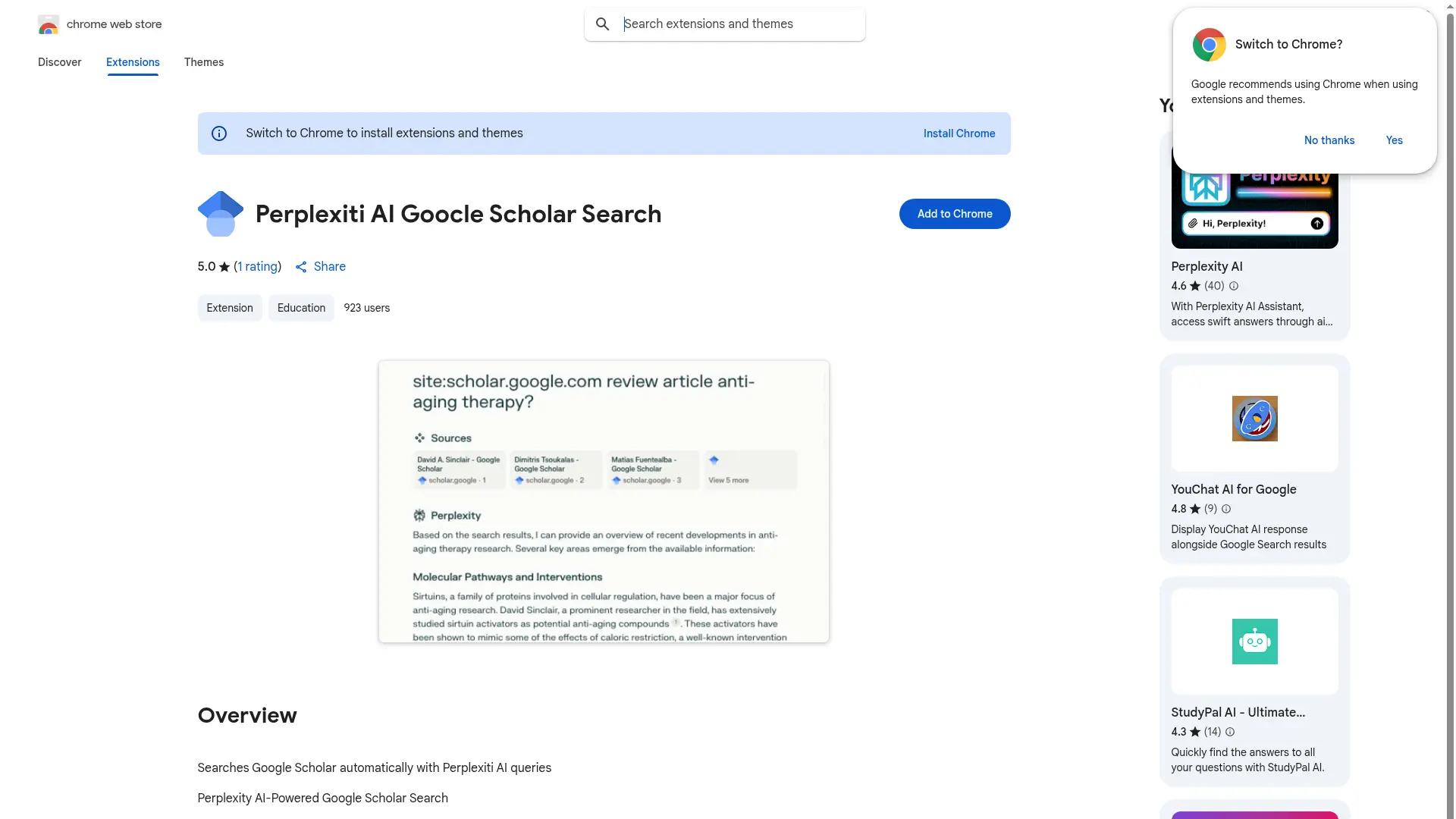 Perplexiti AI Goocle Scholar Search screenshot