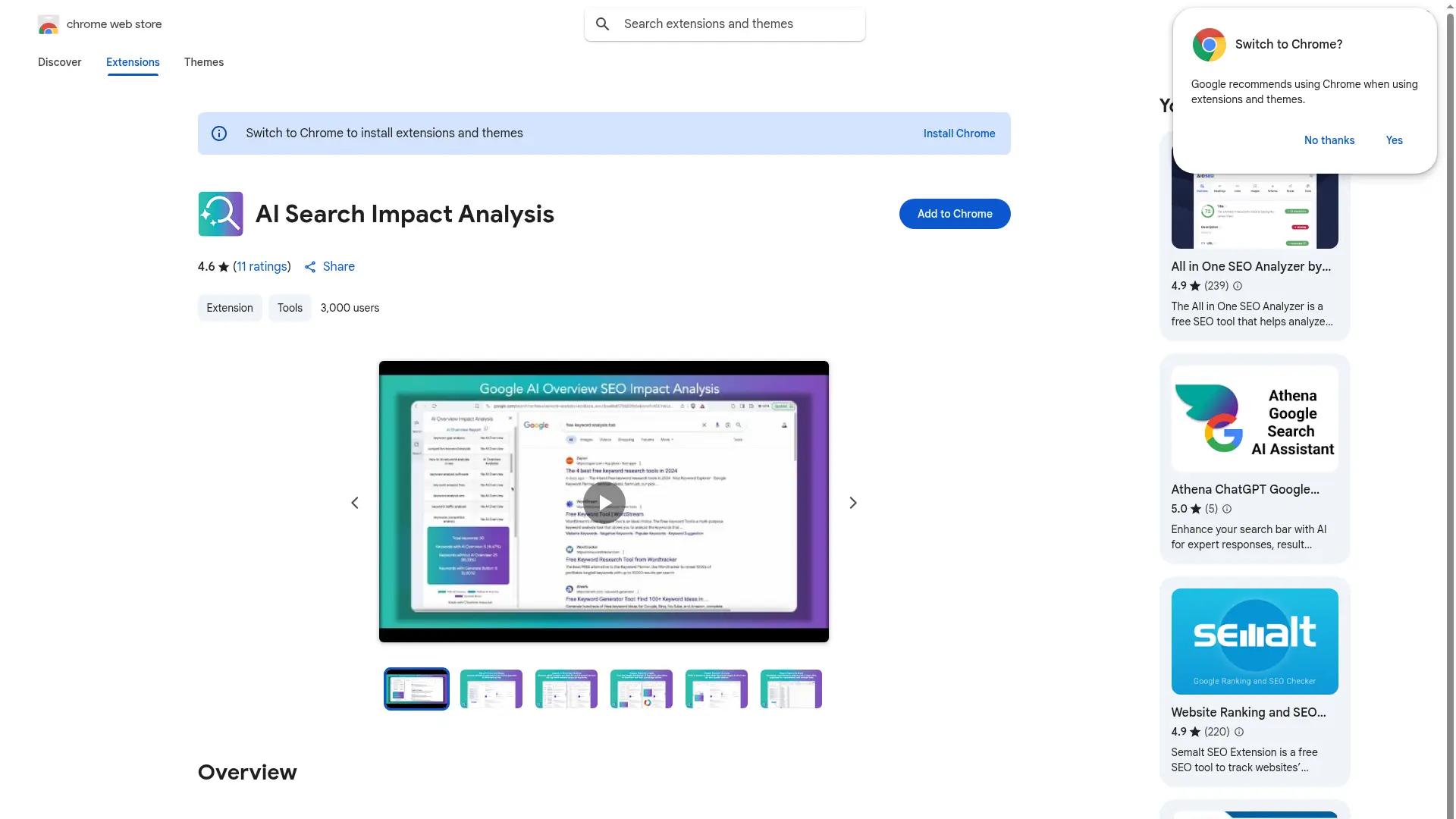 Google AI Overview Impact Analysis screenshot