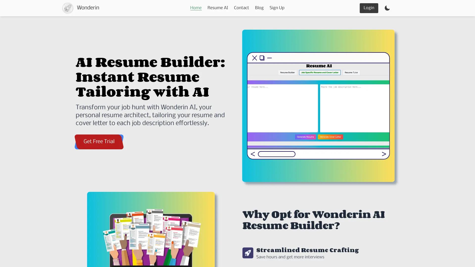 Wonderin Resume AI screenshot