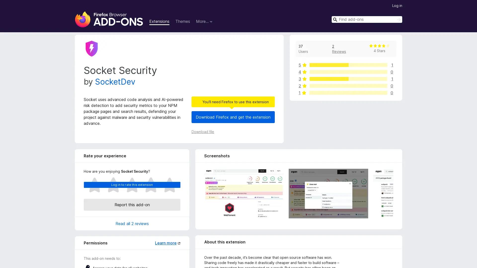 Socket Security screenshot
