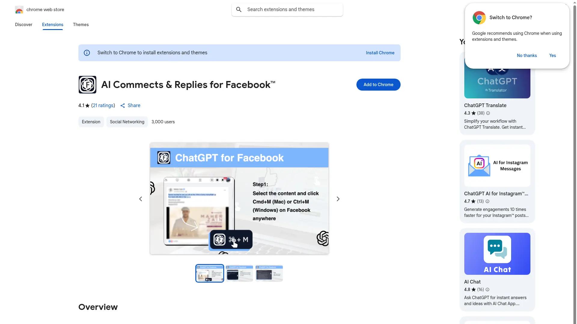 Facebook AI Comments screenshot